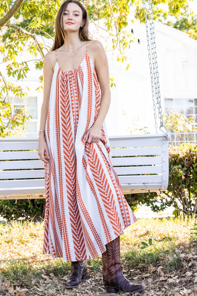 Embroidered Aztec Striped Cami Maxi Dress