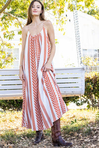 Embroidered Aztec Striped Cami Maxi Dress