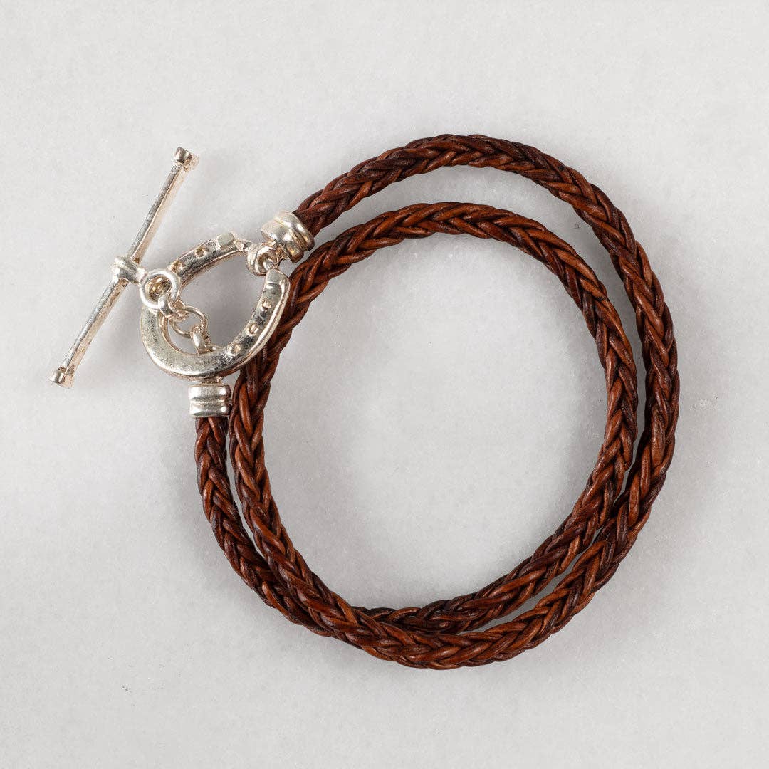 Roundup Braided Leather Horseshoe Bracelet