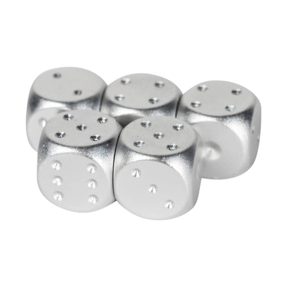 Set of silver metal dice on a white background
