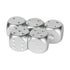 Set of silver metal dice on a white background