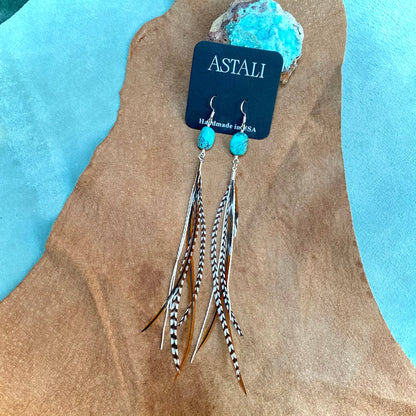 Turquoise &amp; Mini Feather Earrings - Grizzly &amp; Fawn/Silver: Grizzly &amp; Fawn / Silver