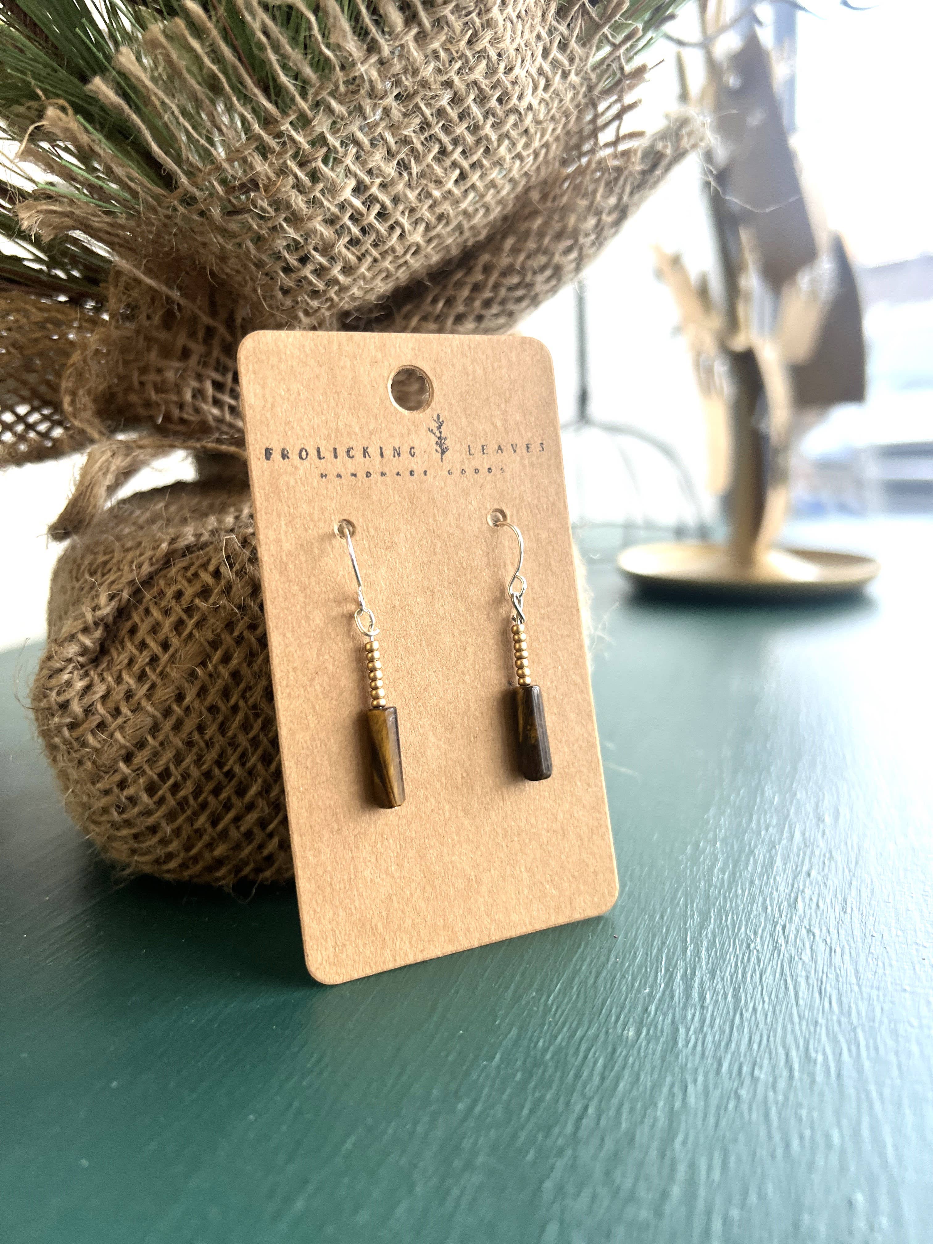Tiger Eye Gold Beaded Earrings