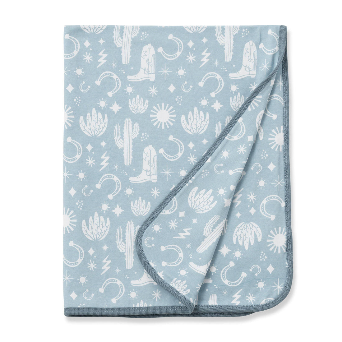 Wild West Blue Bamboo Stroller Blanket, Blue