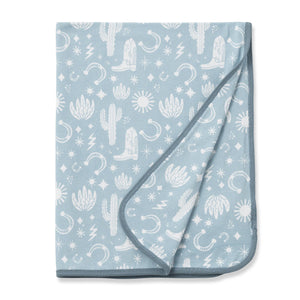 Wild West Blue Bamboo Stroller Blanket, Blue