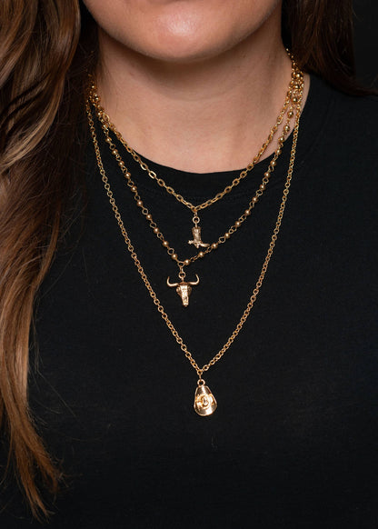 Cowboy Boot, Skull &amp; Cowboy Hat Gold Necklace