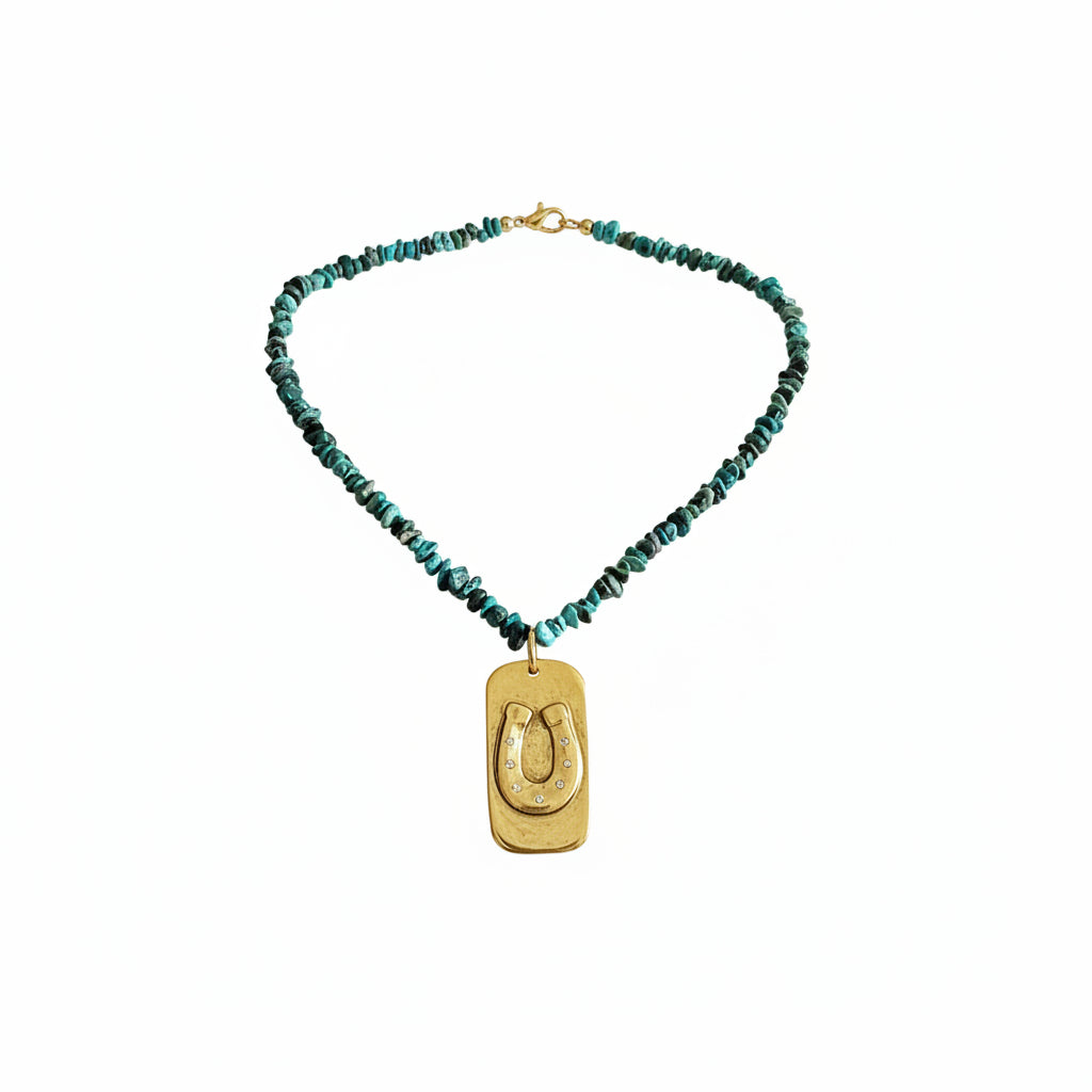 Turquoise Beaded Cz Horseshoe Necklace