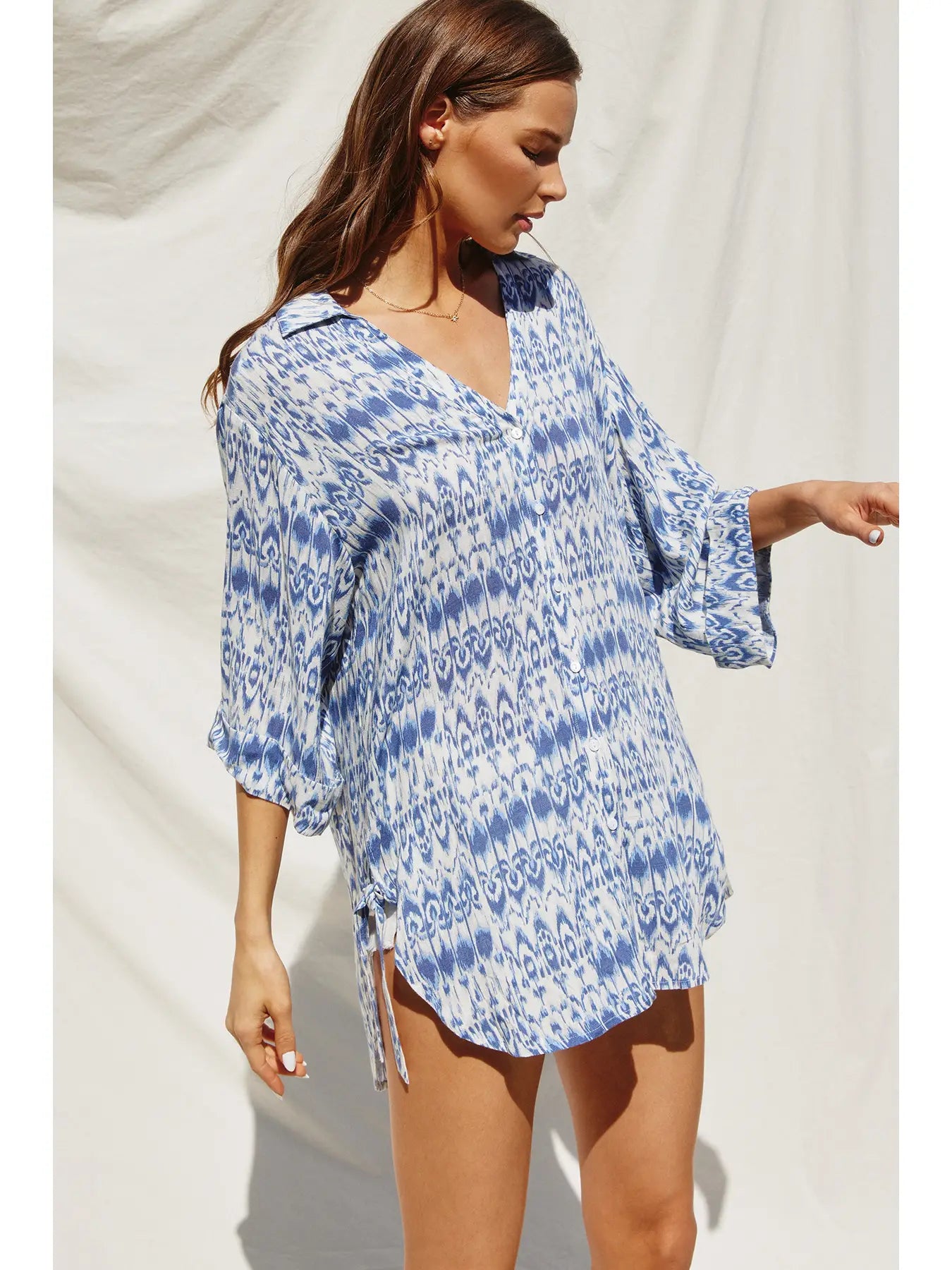 Oceans Away Tie Detail Tunic Shirt