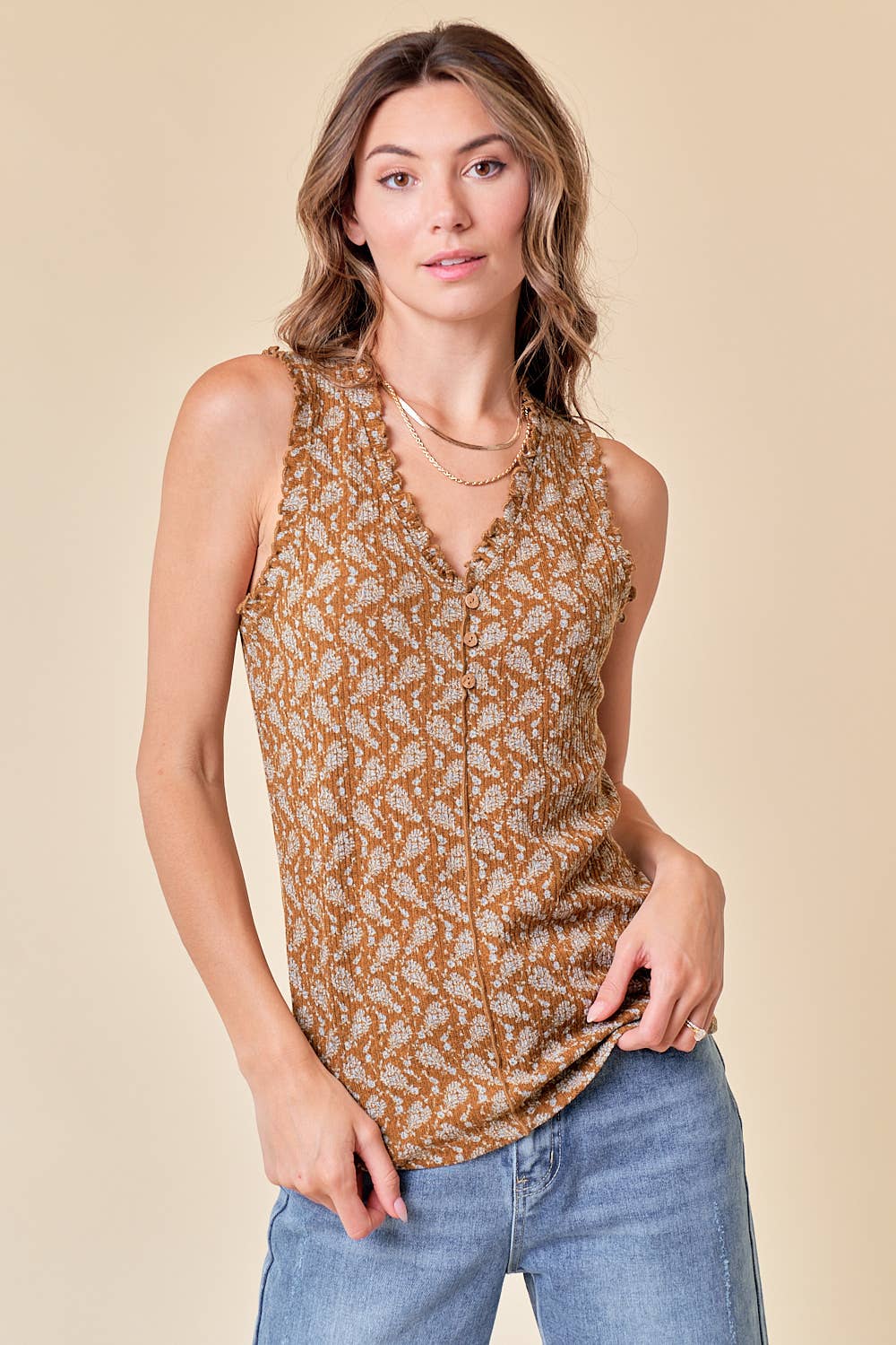 Sable Rib Frilled Tank