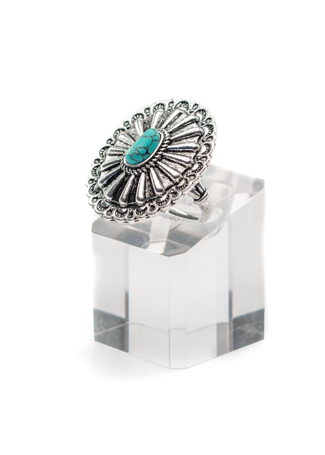 Adjustable Silver Oval Concho Ring with Turquoise Accent