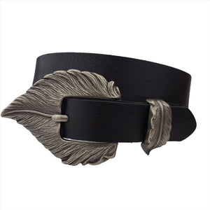 Genuine Leather Leaf Belt, Black