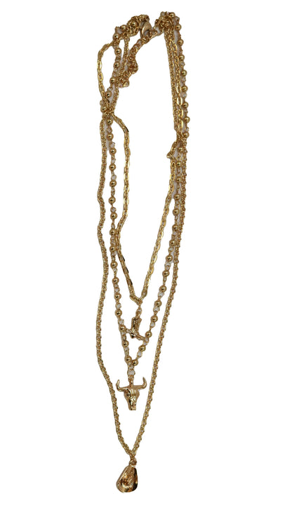 Cowboy Boot, Skull &amp; Cowboy Hat Gold Necklace