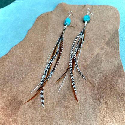 Turquoise &amp; Mini Feather Earrings - Grizzly &amp; Fawn/Silver: Grizzly &amp; Fawn / Silver