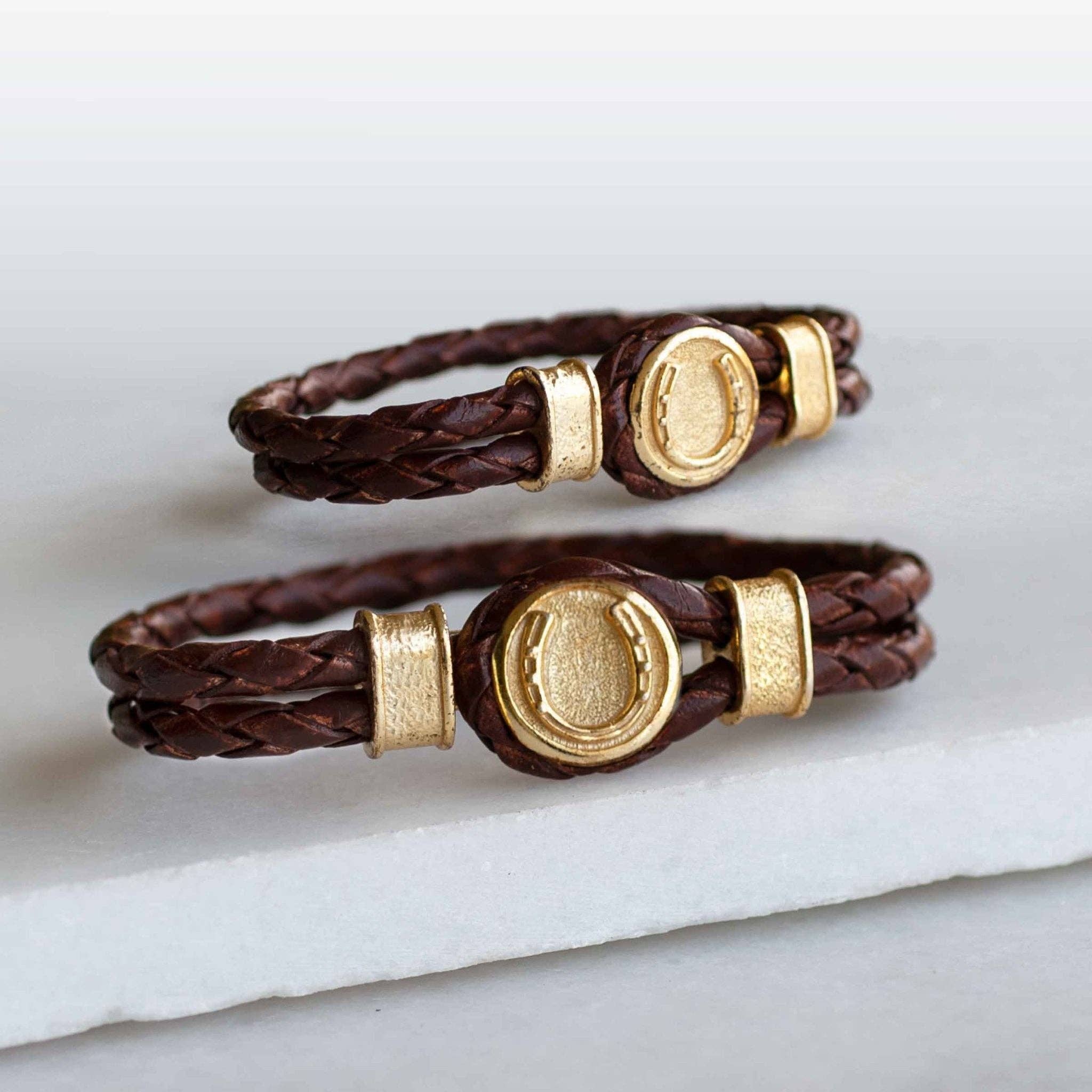 Colton Horseshoe Dome Lock Braided Bracelet, Gold