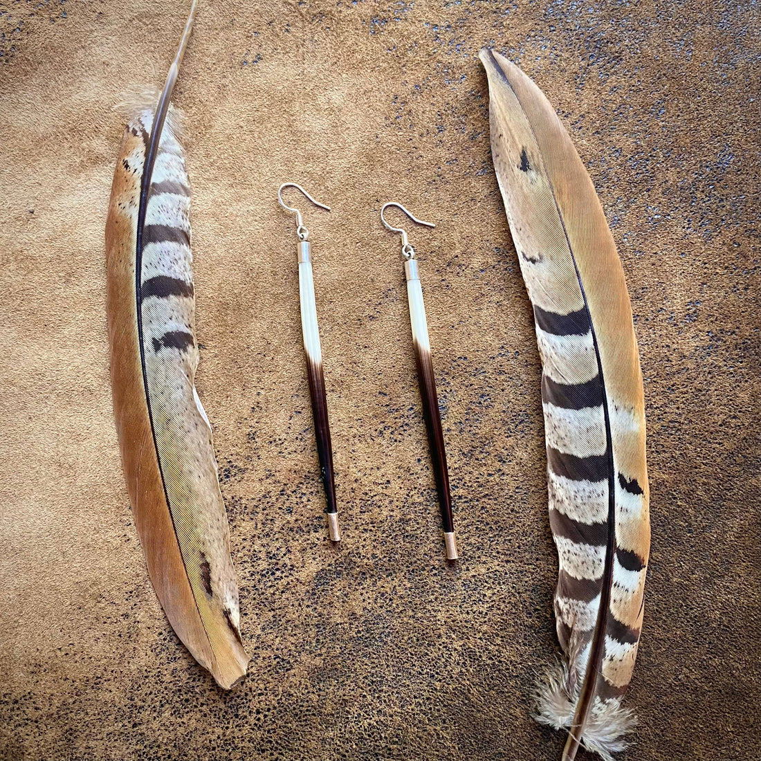 Porcupine Quill Earrings - Short, Black/Brown/Ivory, Silver: Short / Silver