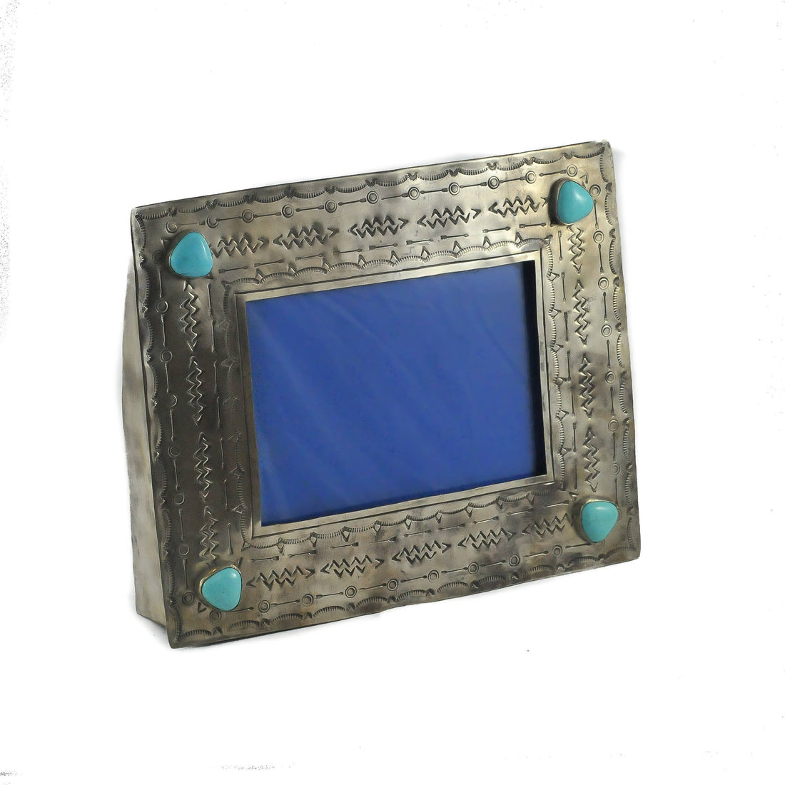 Stamped Silver Frame With Turquoise Stones, 5 X 7
