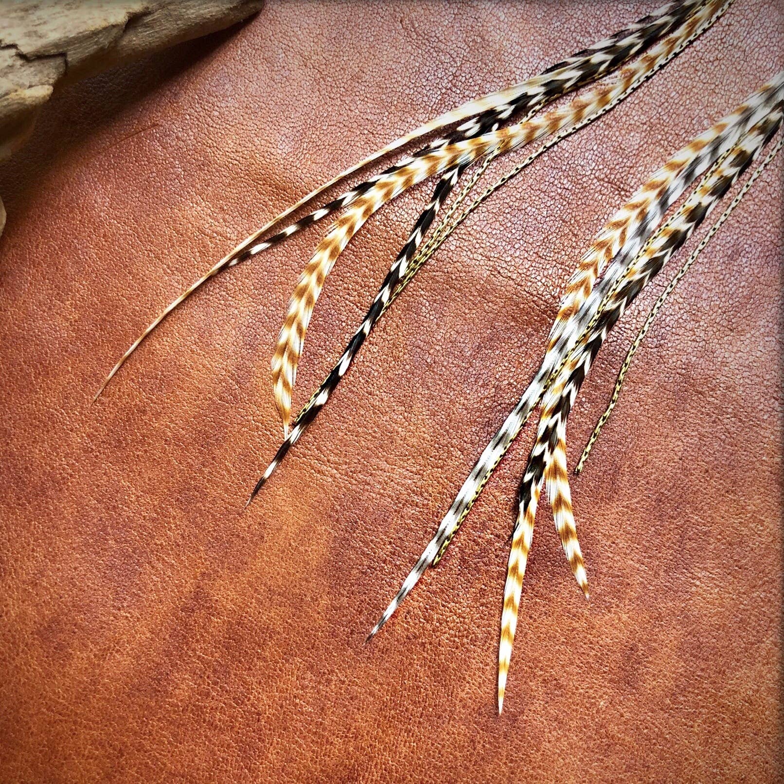 Mini Feather Earrings - Grizzly &amp; Ginger/Gold, Boho Western: Grizzly &amp; Ginger / Gold