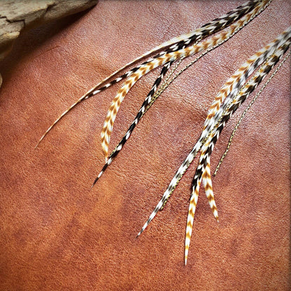 Mini Feather Earrings - Grizzly &amp; Ginger/Gold, Boho Western: Grizzly &amp; Ginger / Gold