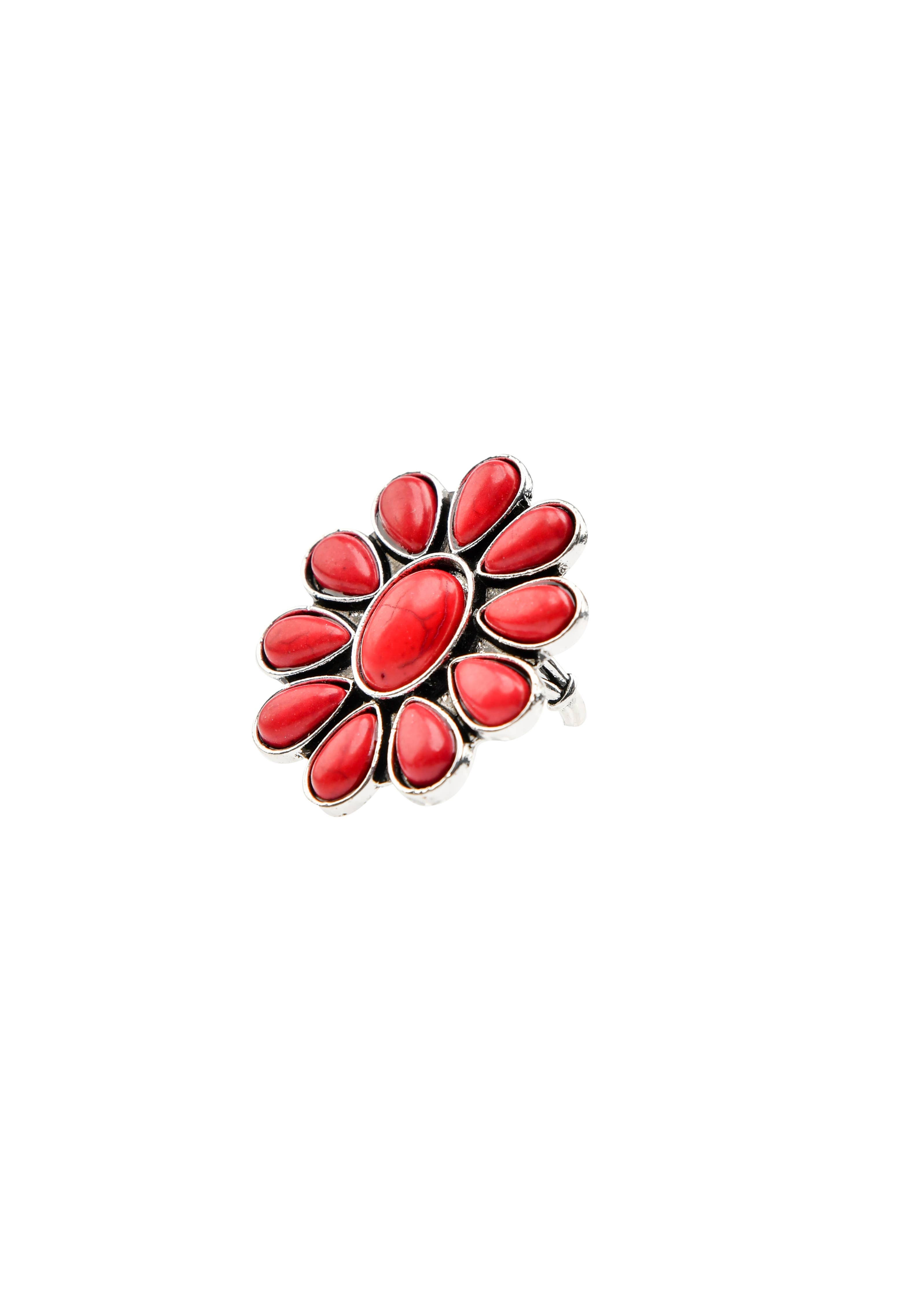 Adjustable Red  Flower Cluster Ring