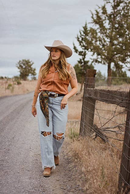 Western Harvest in Deep Juniper Silk Wild Rag