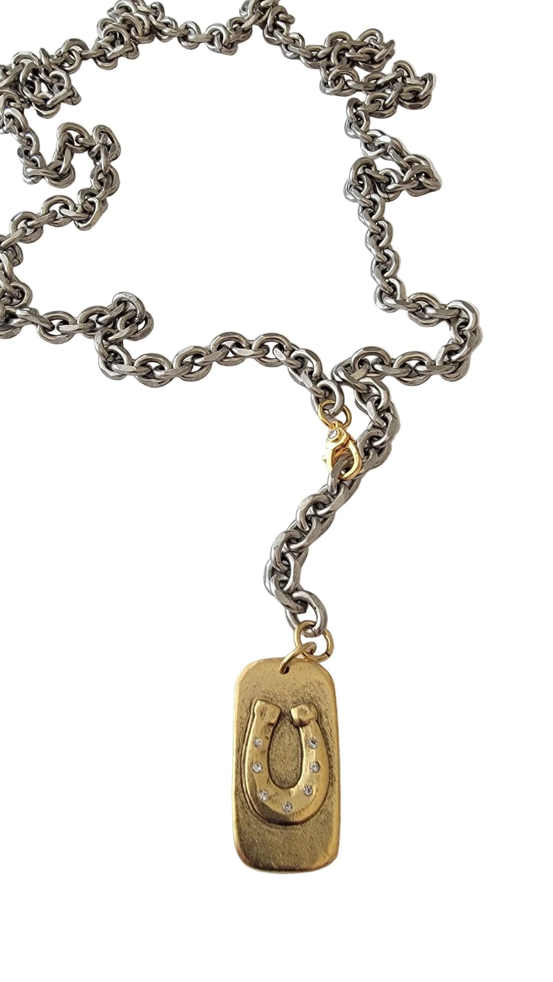 Chunky Vintage Chain Horseshoe Dog Tag Necklace