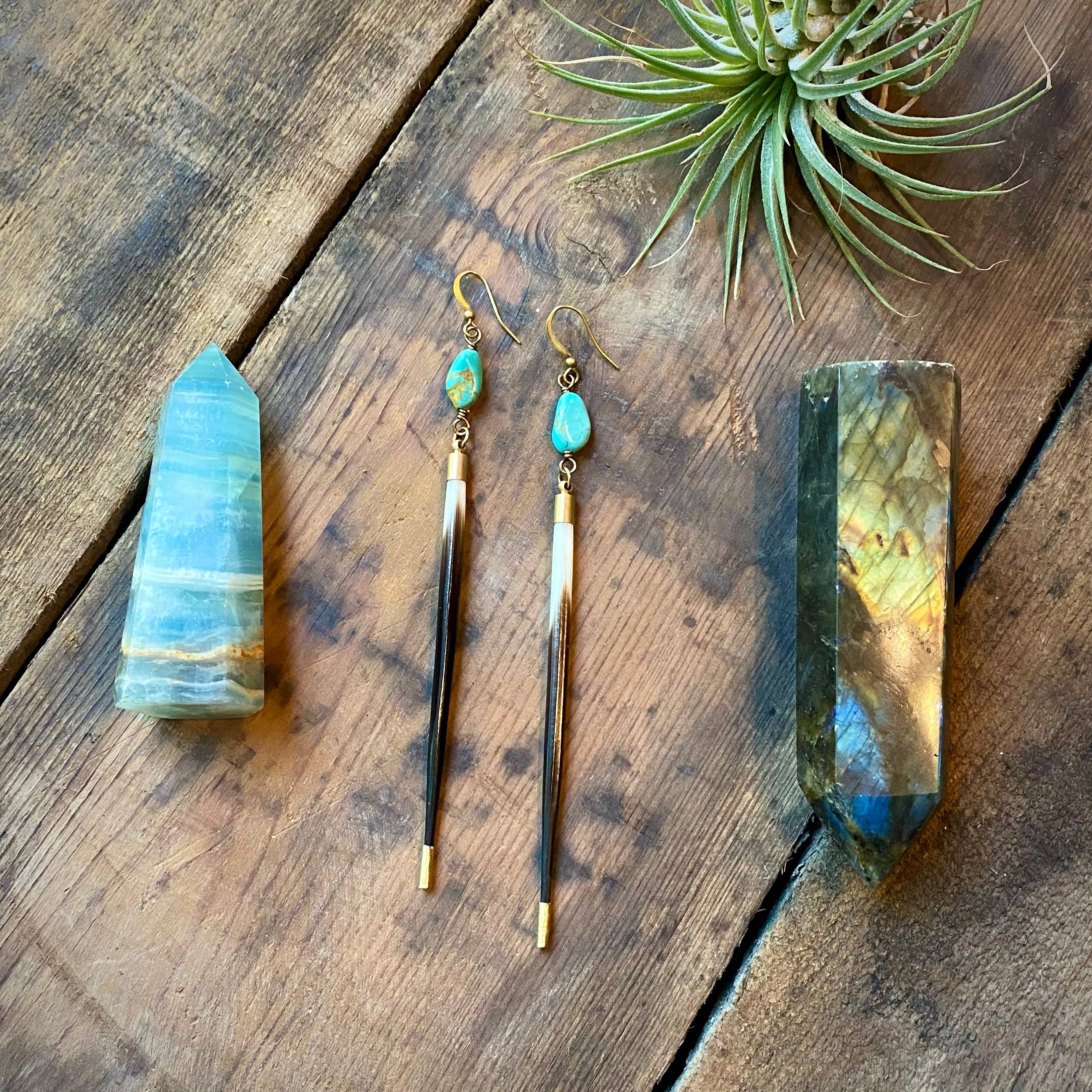 Porcupine Quill &amp; Turquoise Earrings