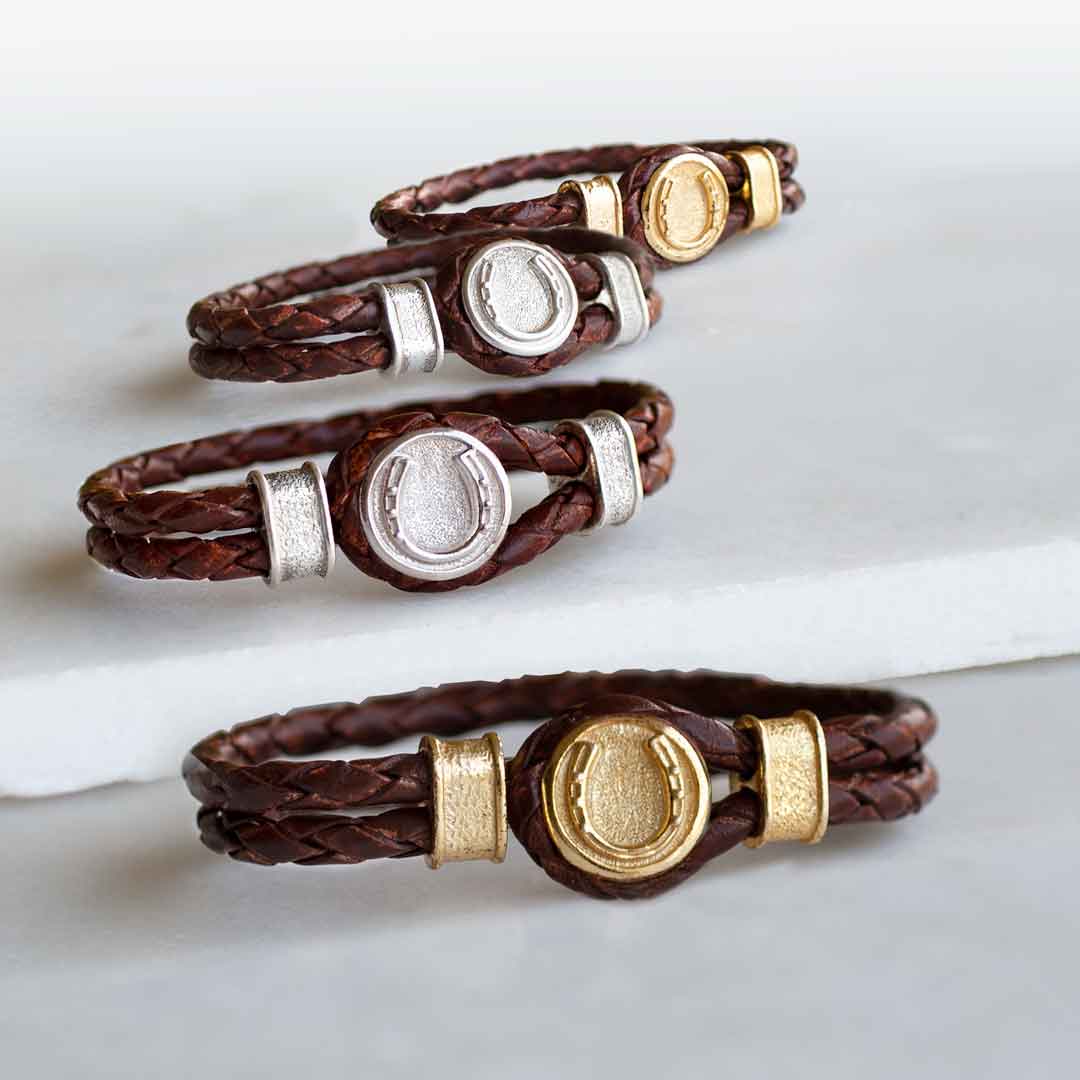 Colton Horseshoe Dome Lock Braided Bracelet, Silver