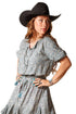 Women’s western paisley print short sleeve top with smocked neckline and tassel tie detail
