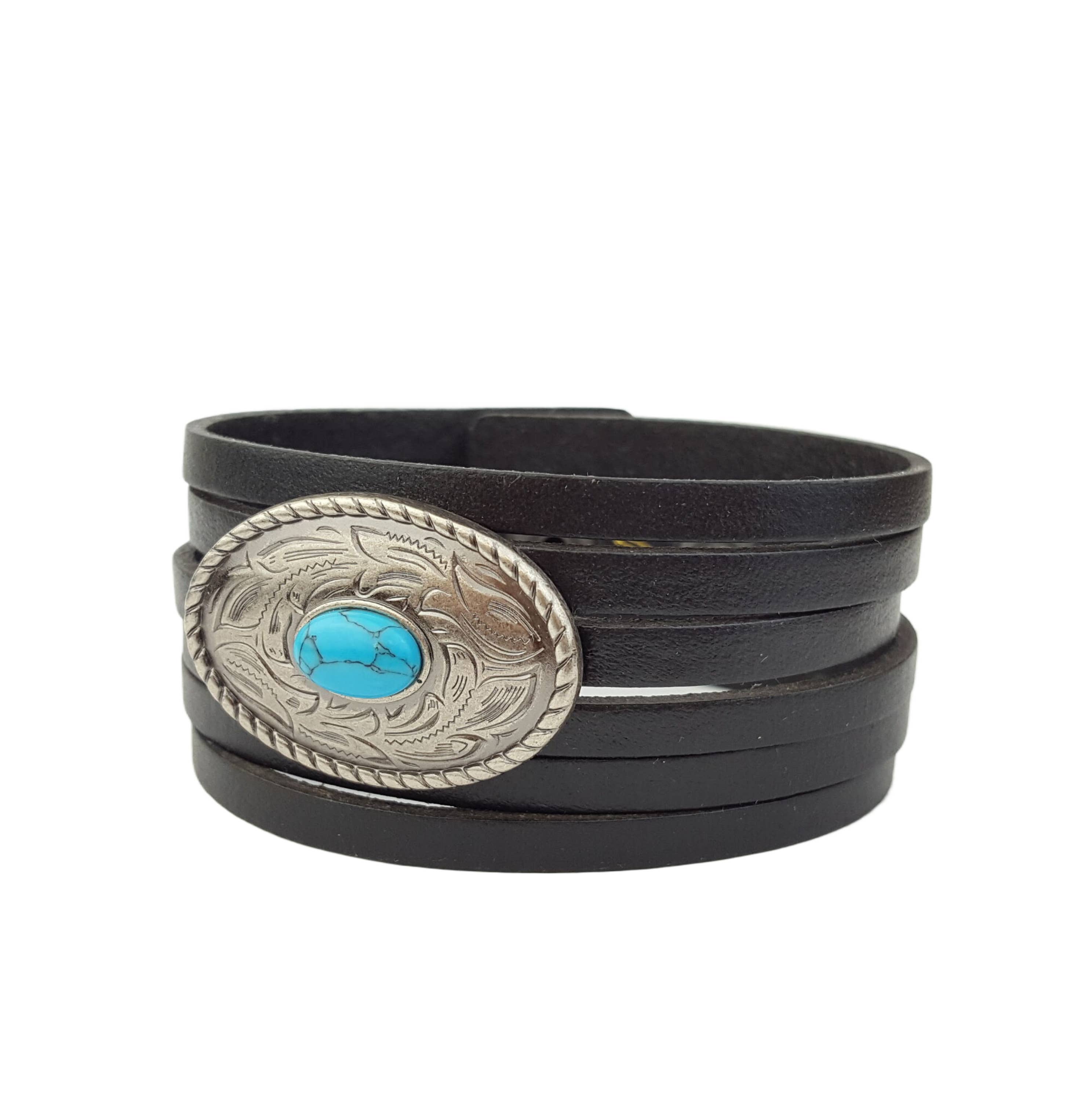 Genuine Leather Cuff With Western Concho, Black