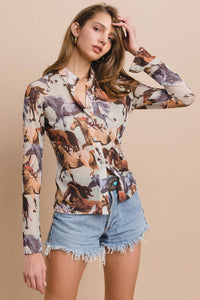 Western Horses Print Button Down Shirt