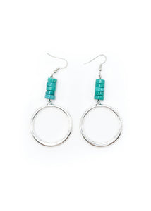 Silver Hoop Earring With Turquoise Beaded Accent