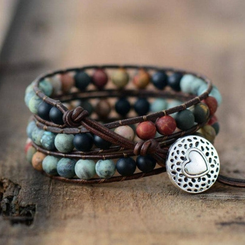 Natural &quot;LOVE&quot; Leather Wrap Bracelet, Boho Bead Bracelet