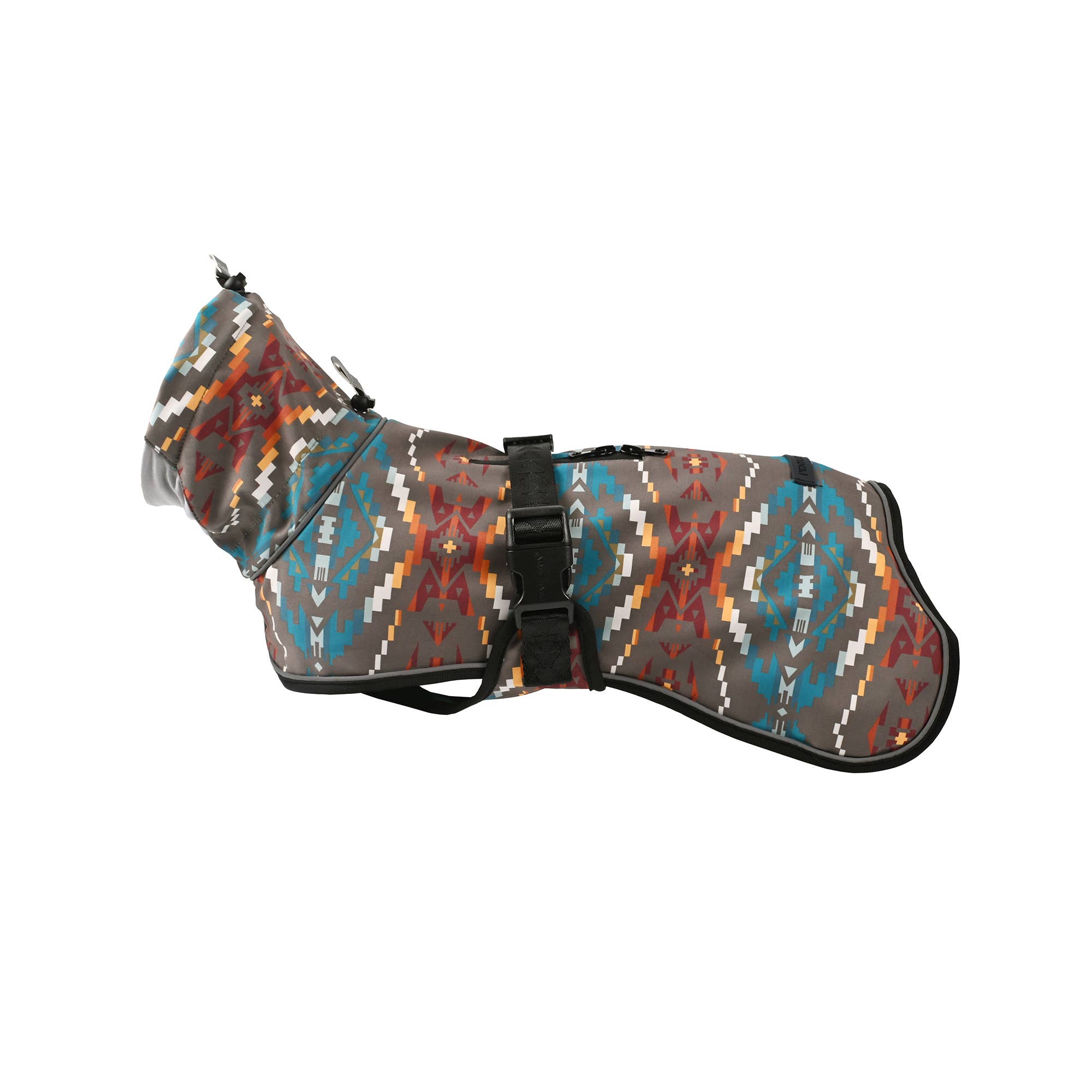 Horse blanket with geometric pattern on a white background