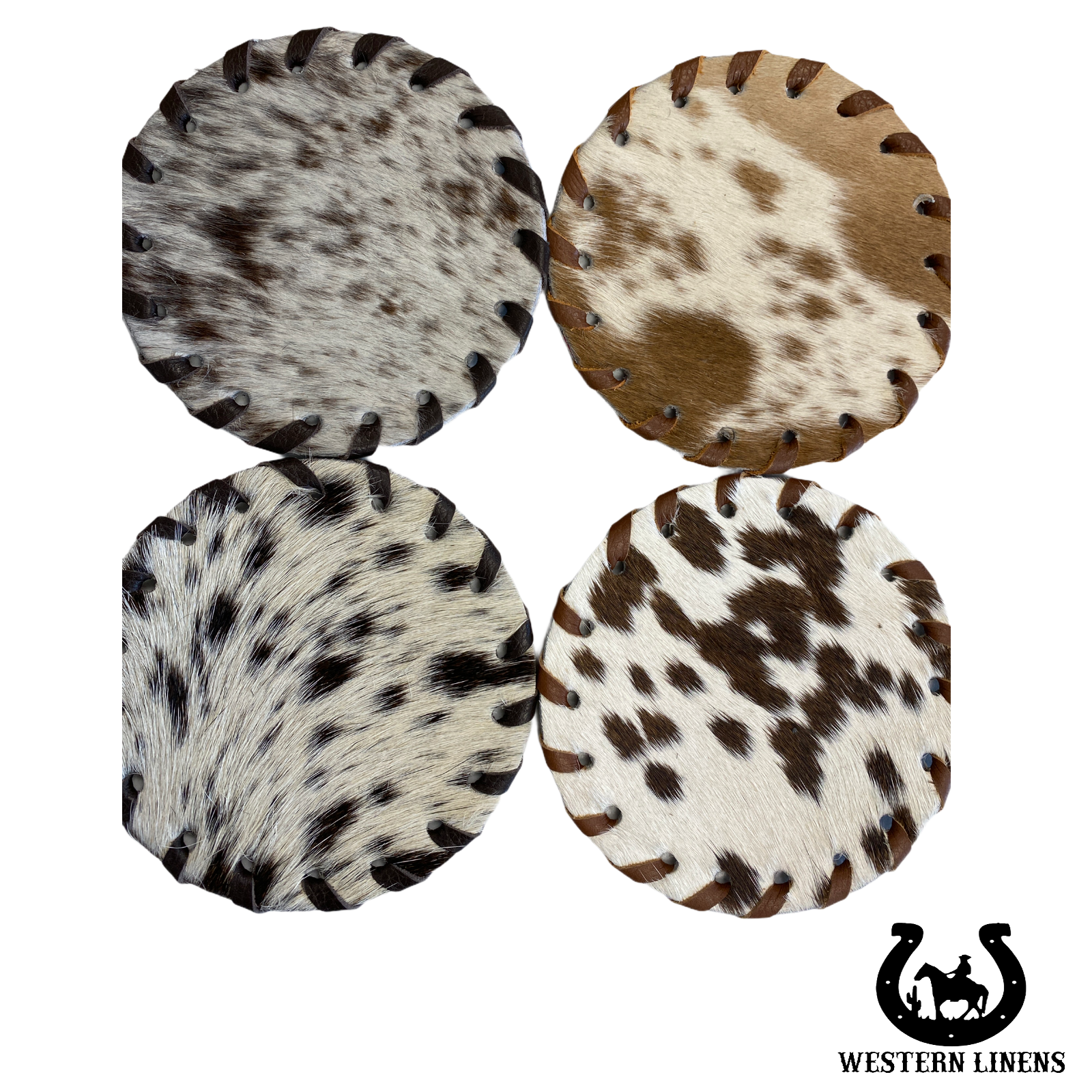 Cowhide Coaster Plain, 4 Piece Set