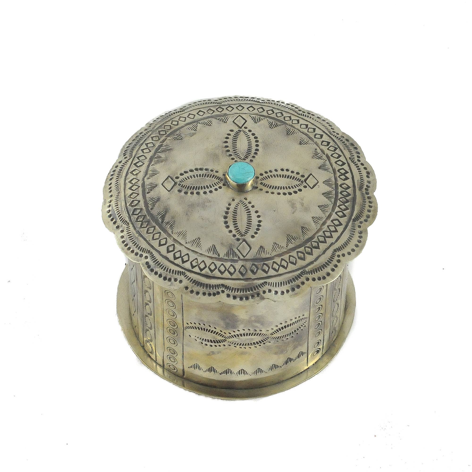 Stamped Round Box With Turquoise