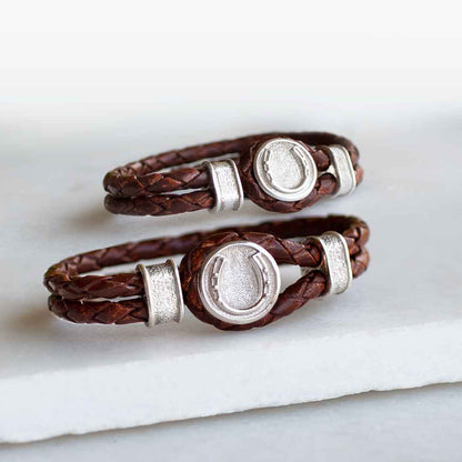 Colton Horseshoe Dome Lock Braided Bracelet, Gold