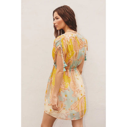 Making Memories Cinched Waist Kaftan Mini Dress