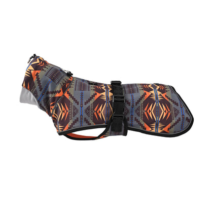 Dog coat with geometric pattern on a white background