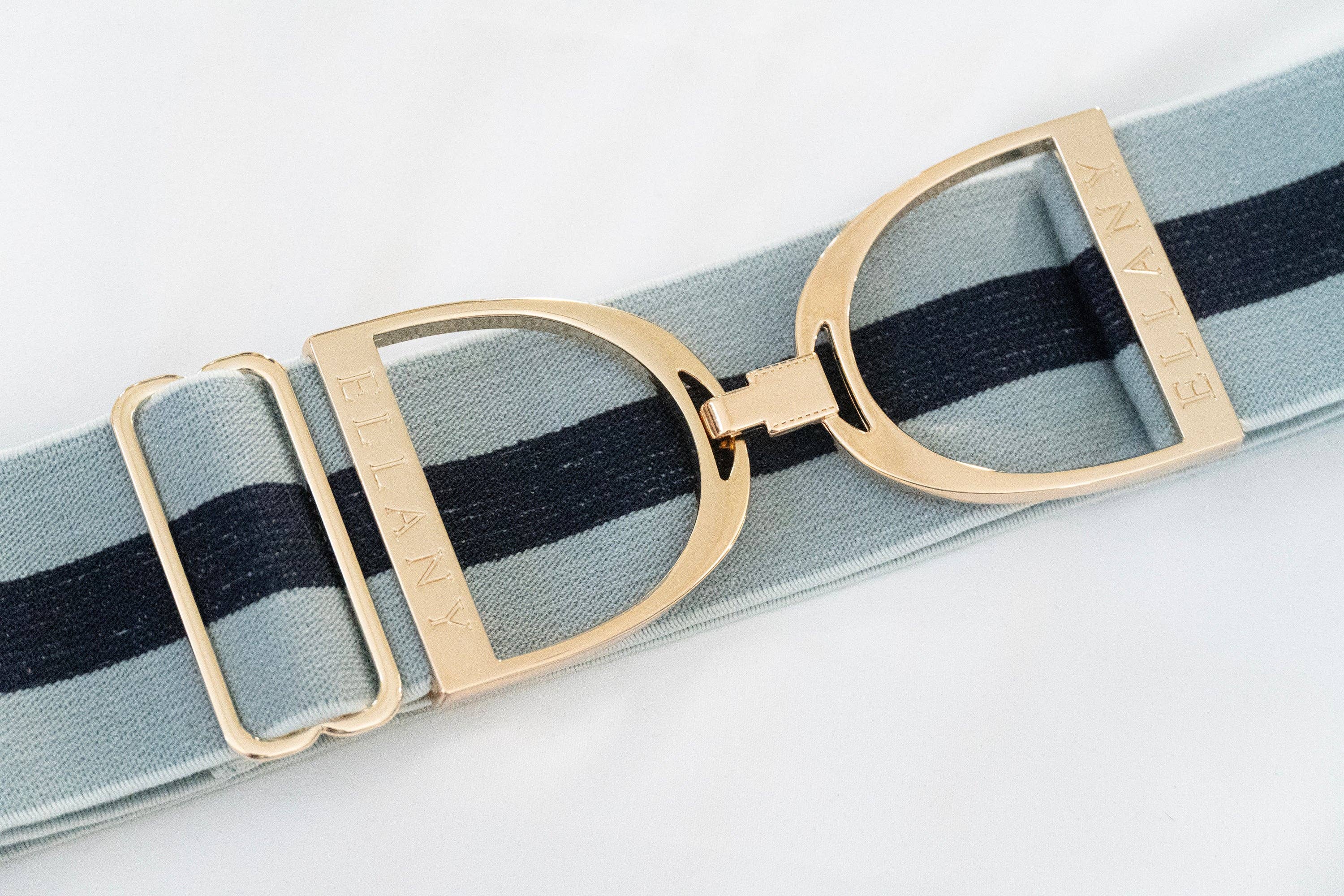 Ellany Sage Stripes - 2&quot; Gold Stirrup Elastic Belt