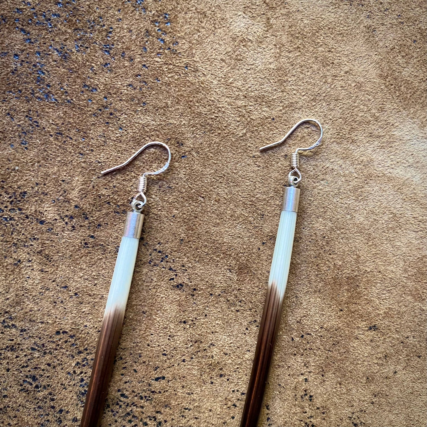 Porcupine Quill Earrings - Short, Black/Brown/Ivory, Silver: Short / Silver
