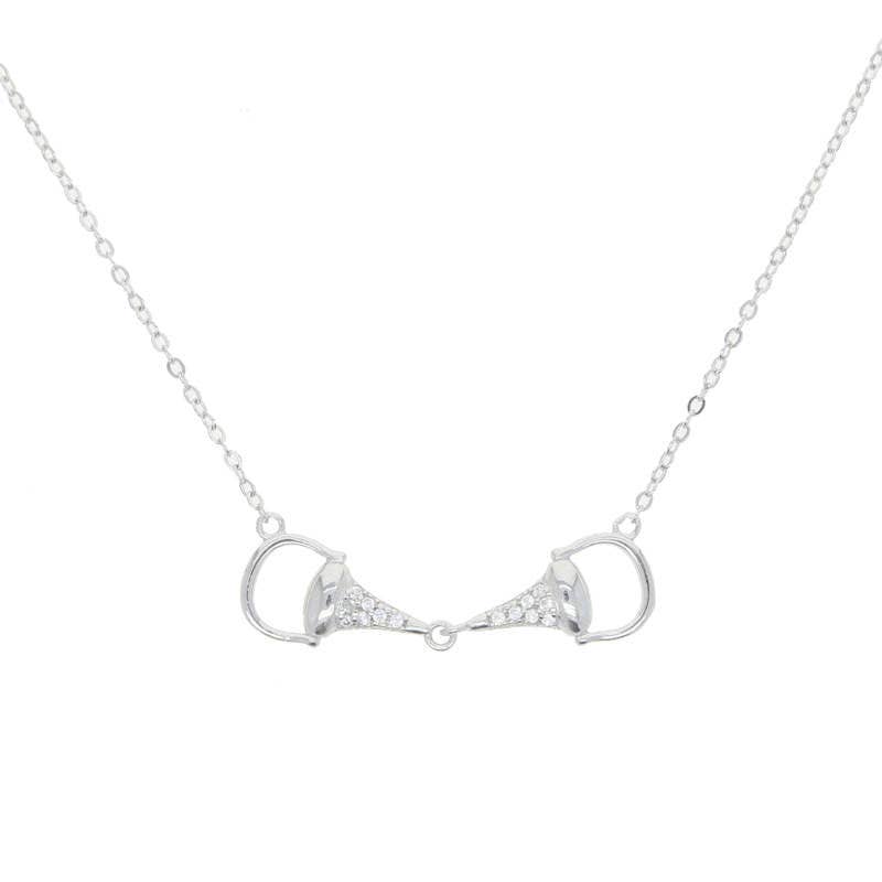 Sterling Silver &amp; CZ Snaffle Bit Necklace