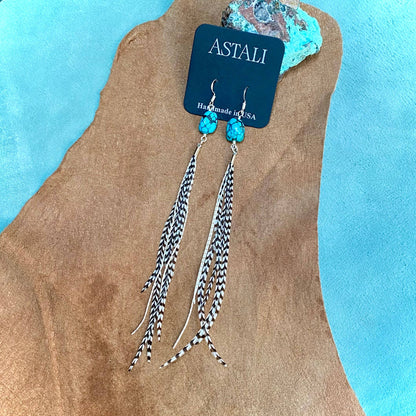 Turquoise &amp; Mini Feather Earrings - Grizzly/Silver, Western: Grizzly / Silver