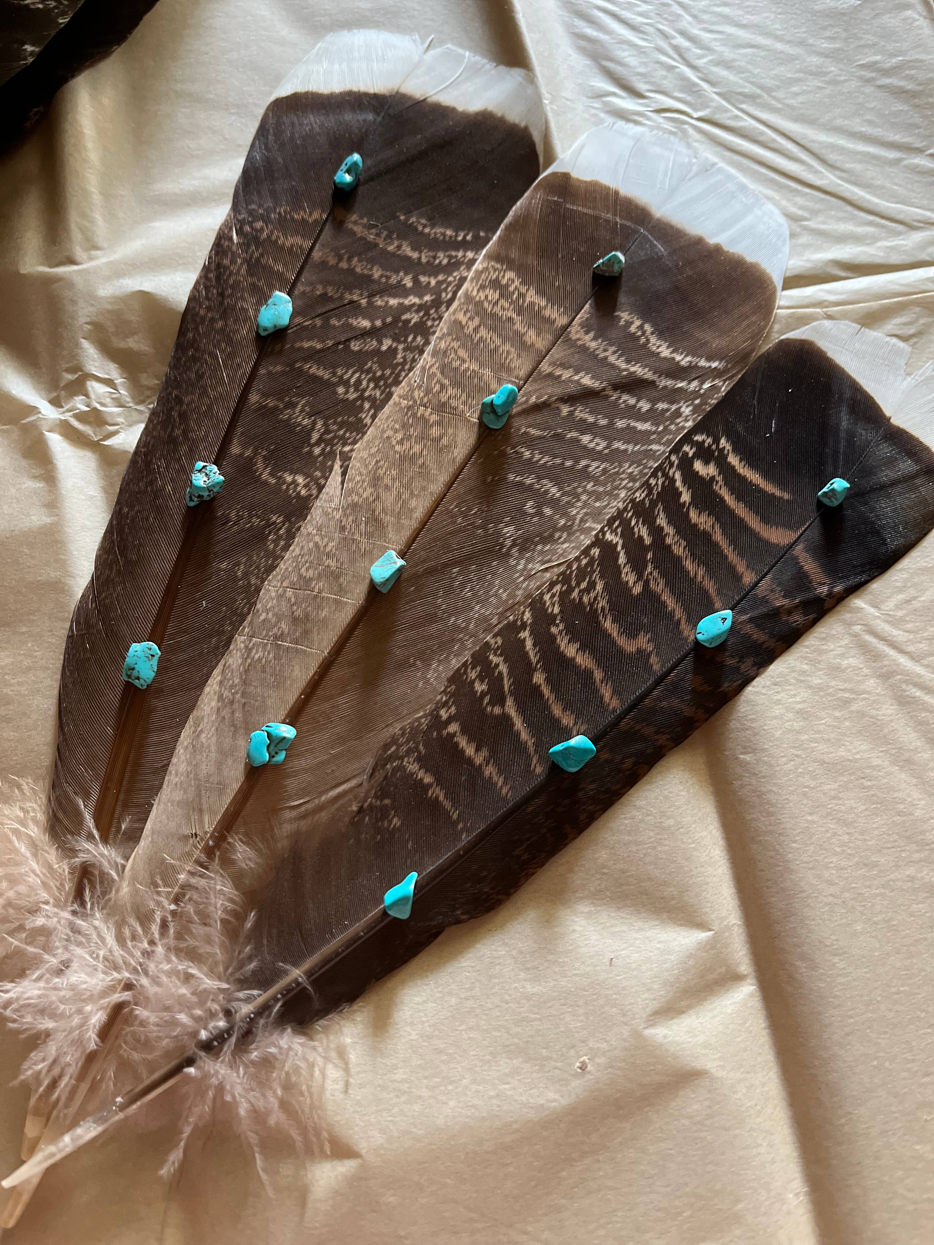 Turquoise Studded Turkey Feather Plume