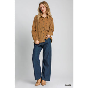 Walk The Line Corduroy Button Down Top, Camel