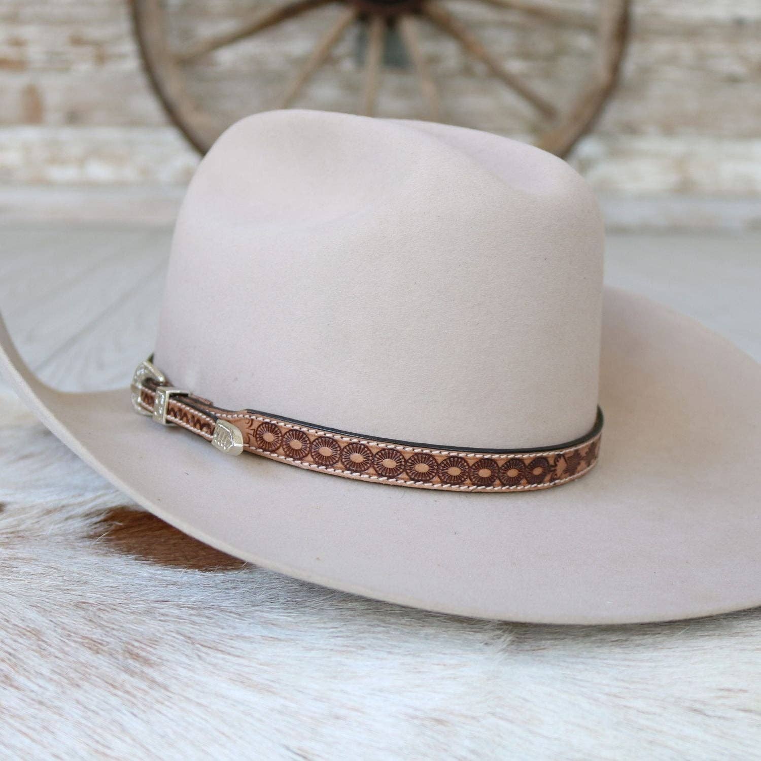 Jones Brown Tooled Leather Hat Band