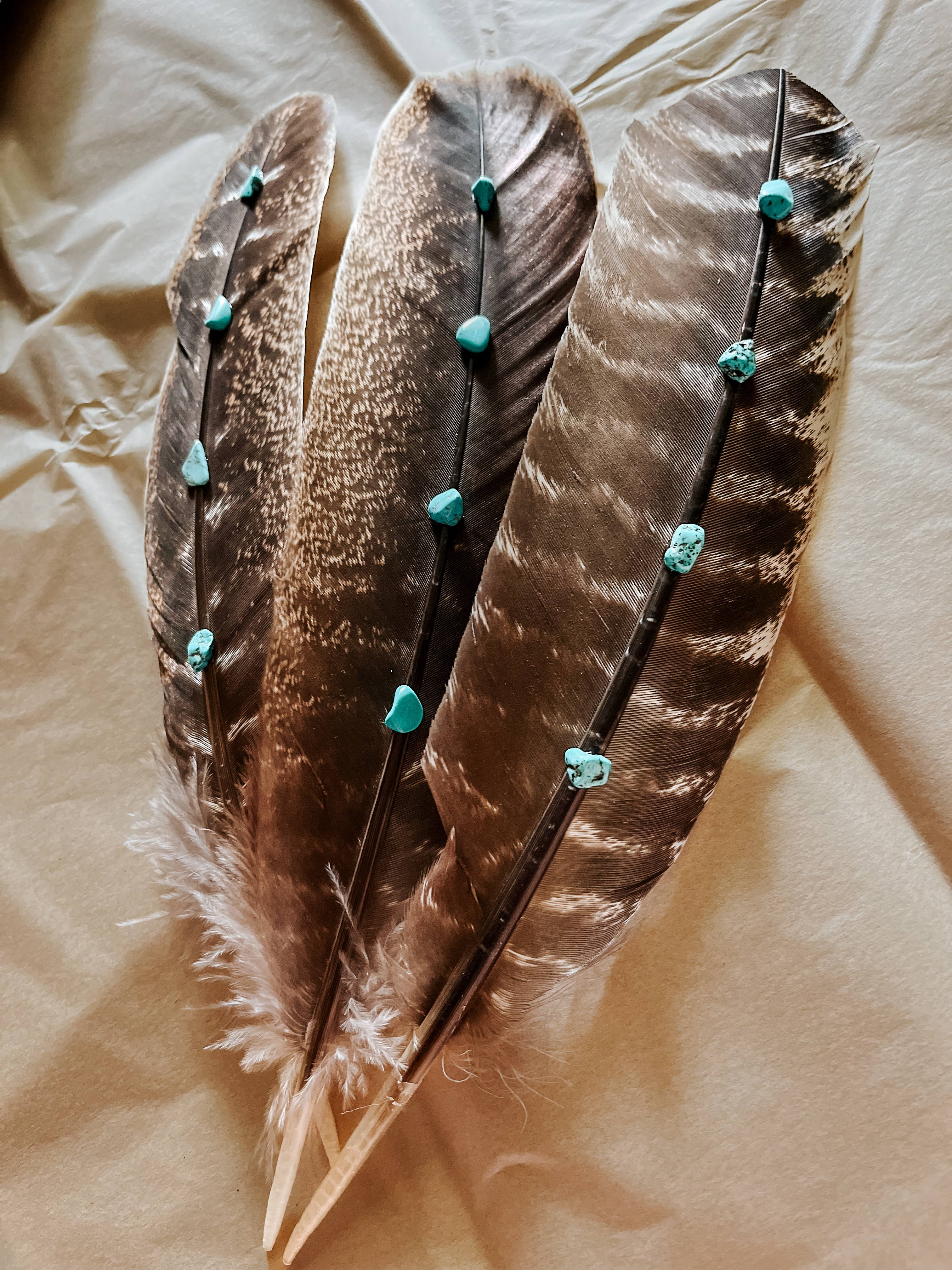 Turquoise Studded Turkey Feather