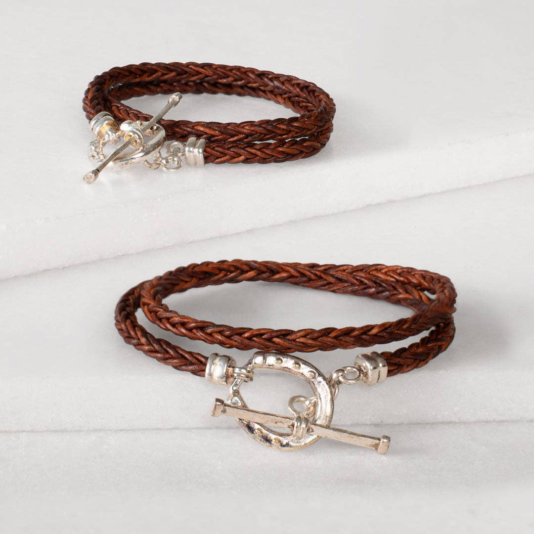Roundup Braided Leather Horseshoe Bracelet