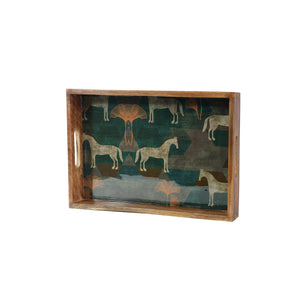 Moon Horse Resin and Wood Decorative Trays, Three Sizes