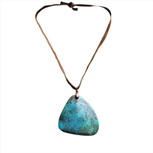 Leather Necklace with Natural Turquoise Pendant-Tan 249q