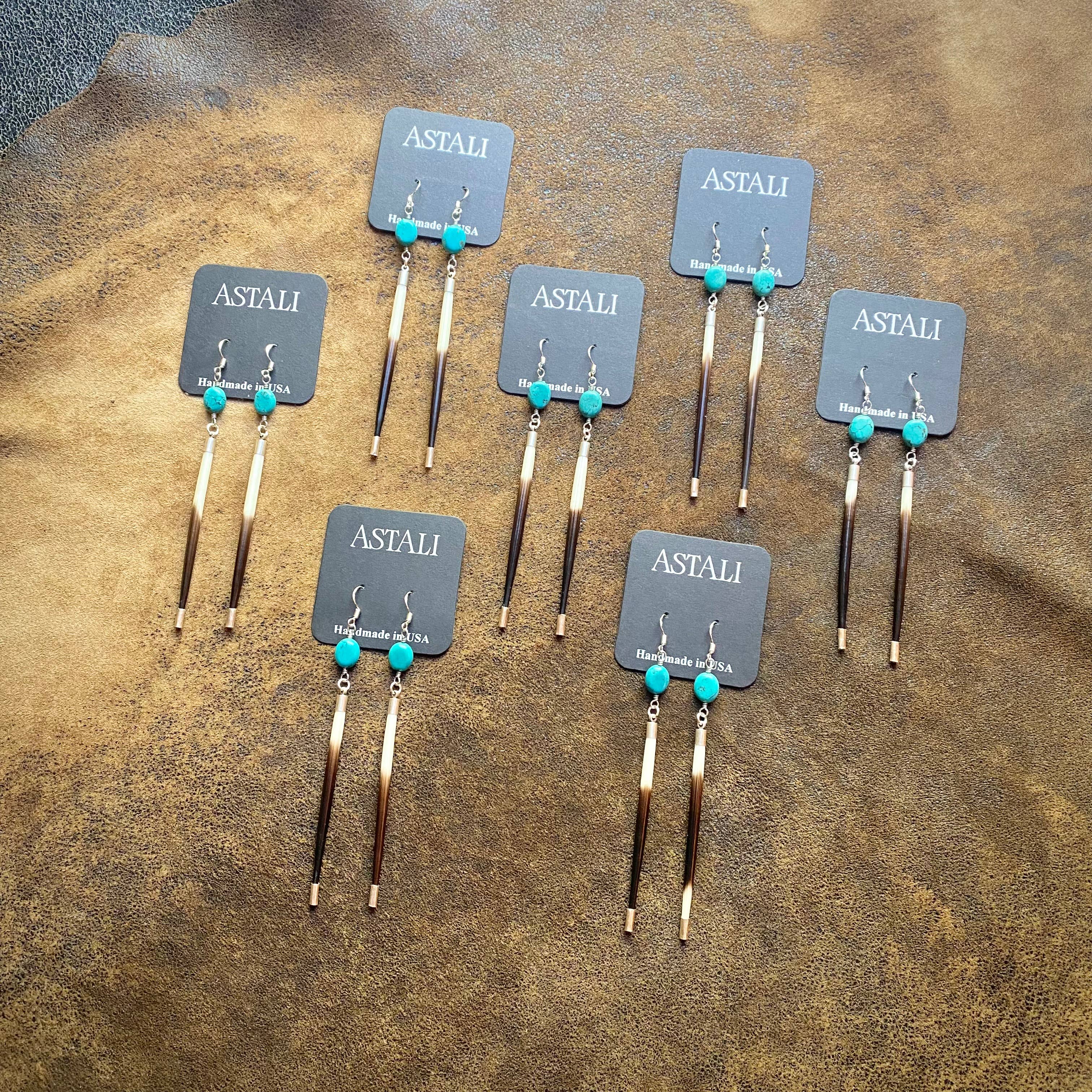 Porcupine Quill &amp; Turquoise Earrings, with Silver Earwires: Turquoise &amp; Silver